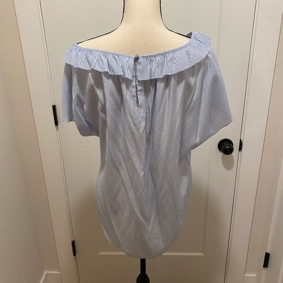 Lightweight Ruffle Navy White Striped Top - Picture 2 of 3